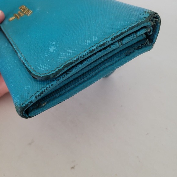 PRADA Authentic Vintage Blue Ssffiano Leather Logo Wallet Envelope Large Fair - Picture 12 of 14